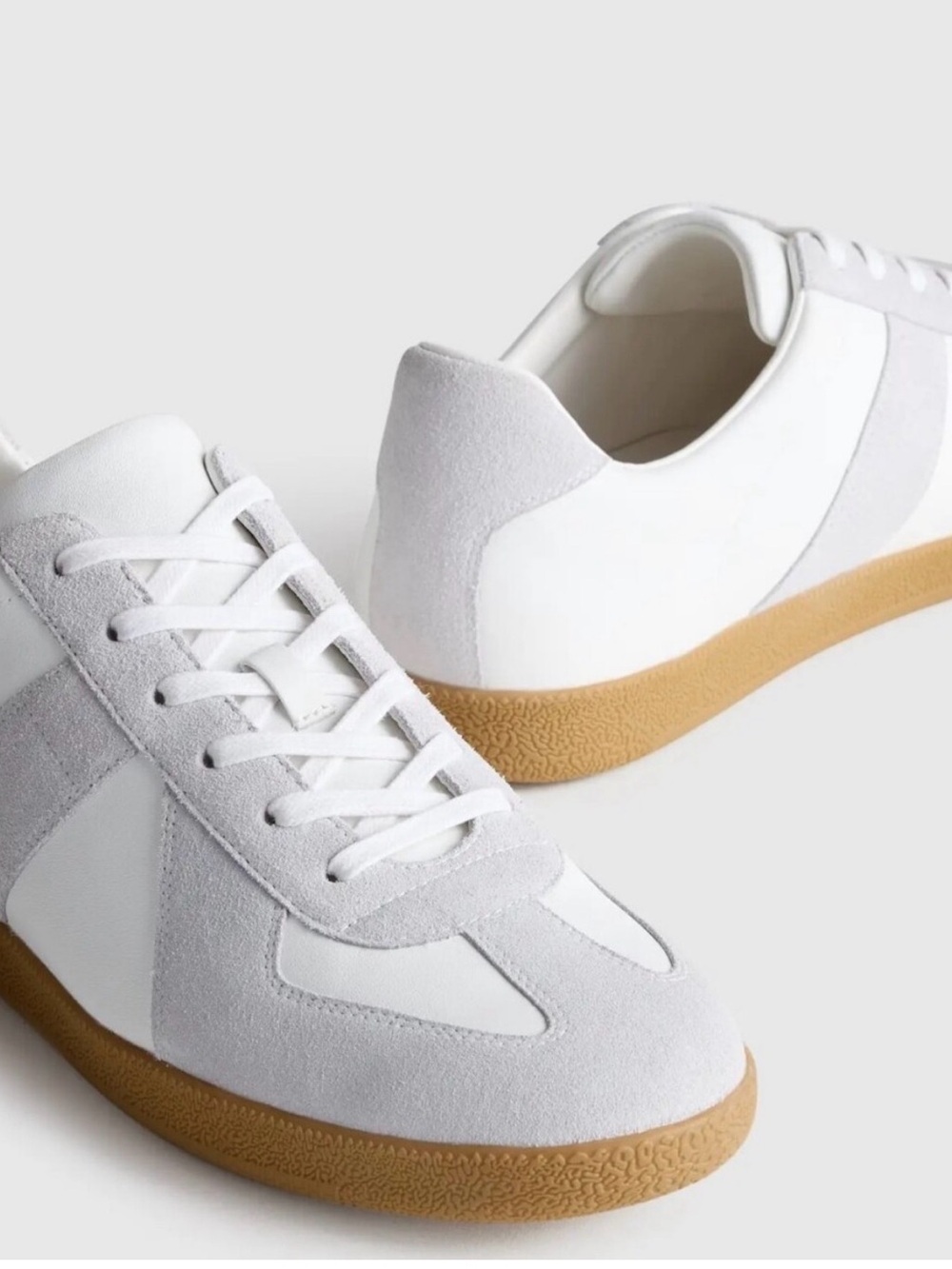 Womens White & Light Gray Suede Low-Top Sneakers with Gum Sole